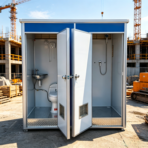 Double Unit Portable Toilet with Shower Combined Mobile Restroom